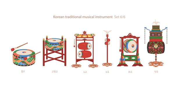 A collection of traditional Korean musical instruments