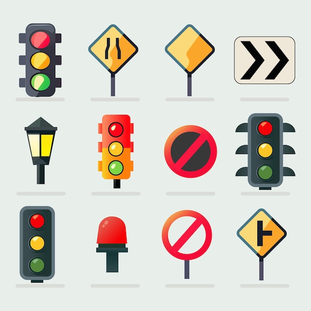 Collection of Traffic Icons or Symbol Against Grey Background