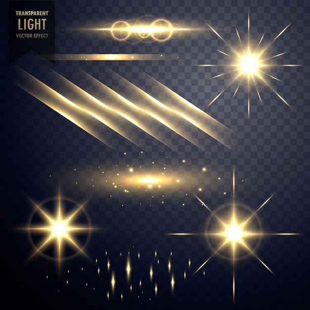 Vector collection of transparent lens flares light effect with twinkle stars