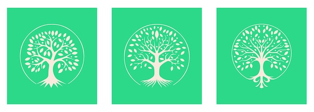 Collection of tree logos silhouette illustration on vector