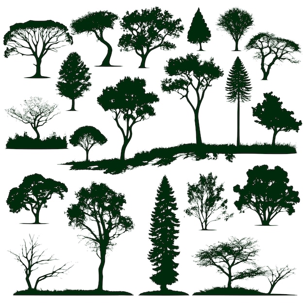 Vector collection of tree silhouettes in various sizes and shapes