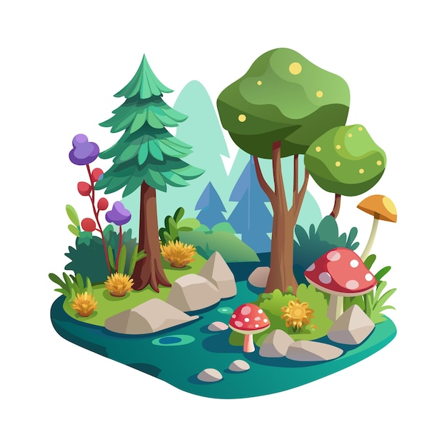 a collection of trees and plants jungle rainforest realistic vector illustration concept