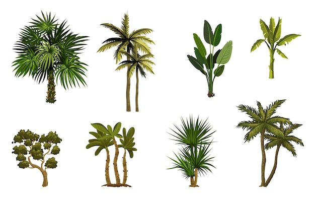 Collection of trees silhouette or plants illustration