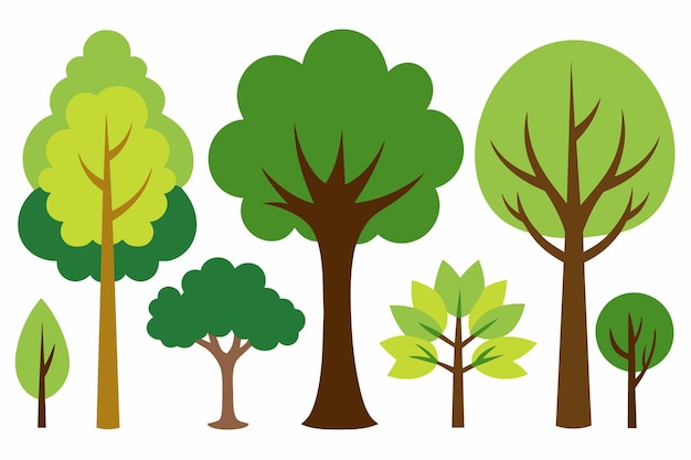 a collection of trees with different colors and shapes