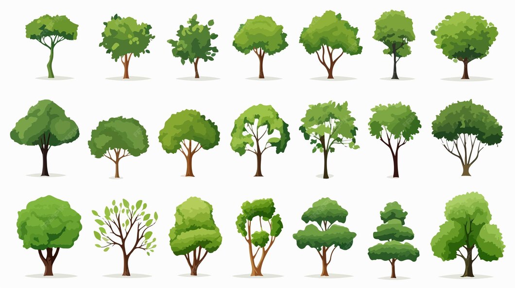 A collection of trees with different shapes and shapes of trees ...