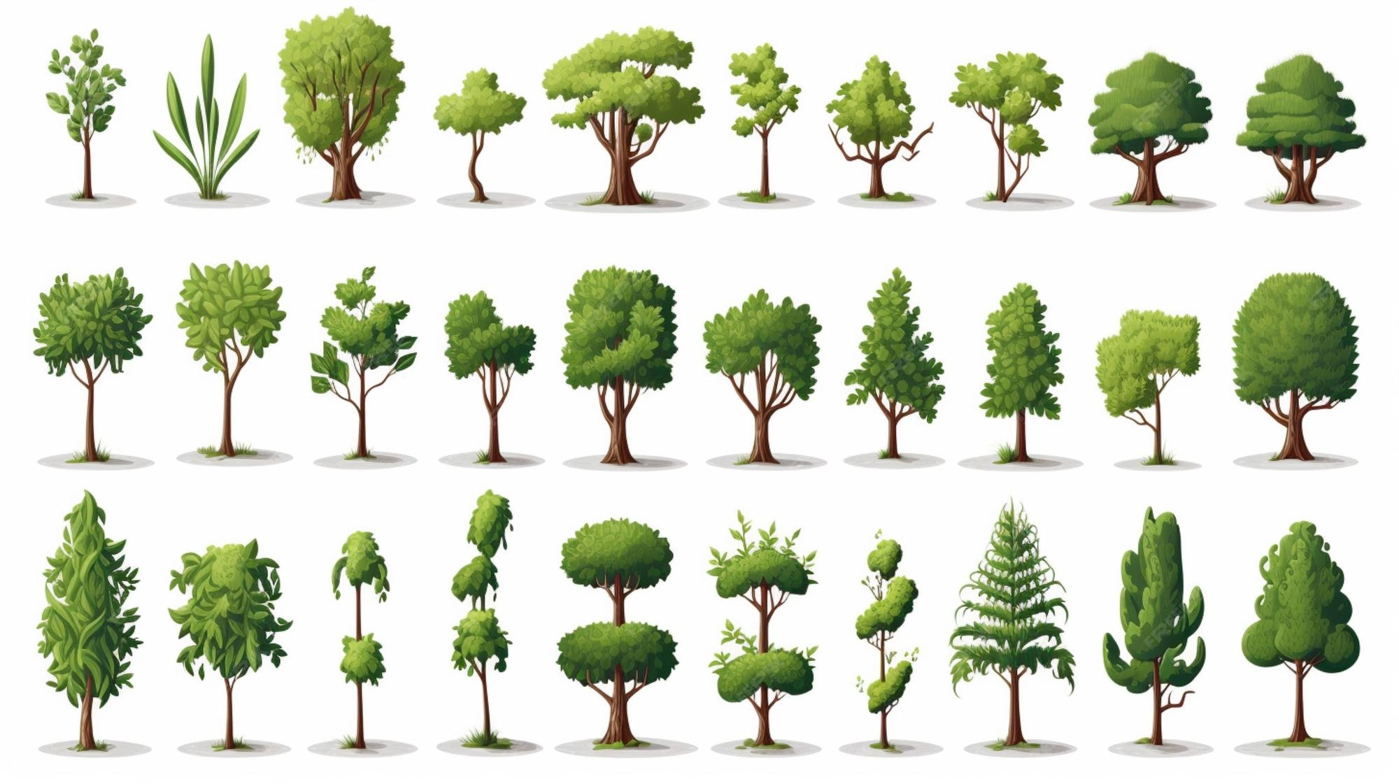 Premium Vector | A collection of trees with different shapes and sizes ...