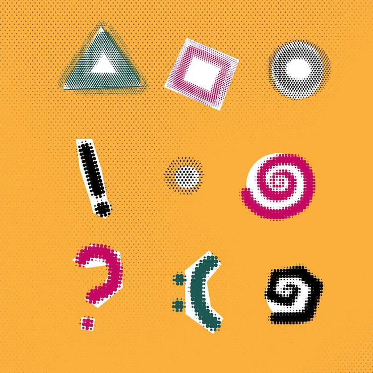 Vector collection trendy halftone vector geometric shapes and punctuation marks
