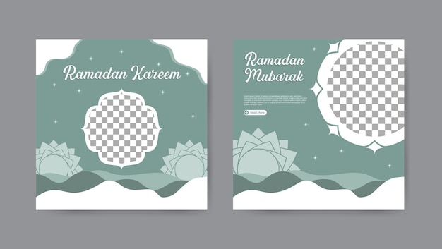 Collection of trendy ramadan kareem social media post templates square banner design background