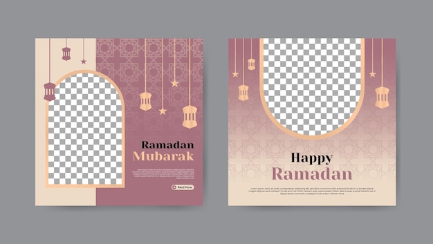 Collection of trendy ramadan kareem social media post templates square banner design background