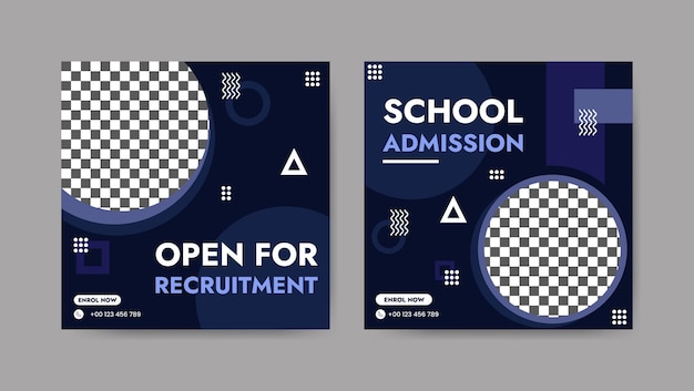 Vector collection of trendy school admissions and educational social media post templates square banner design background