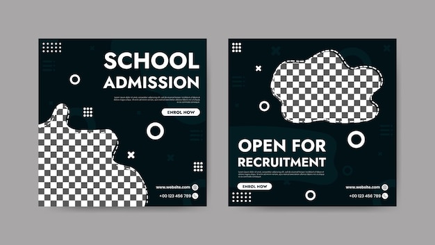 Collection of trendy school admissions professional social media post templates square banner design background