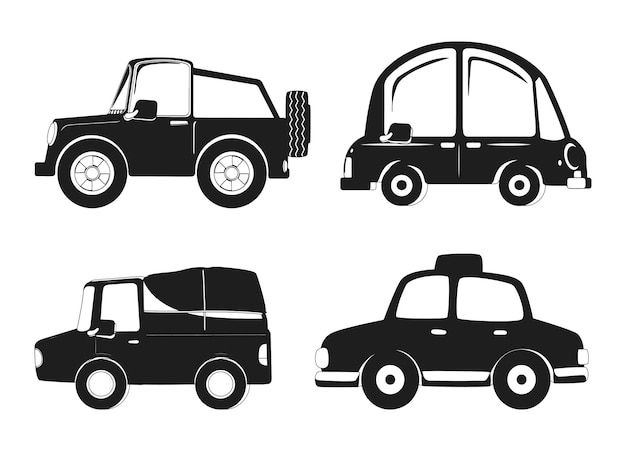 Collection of truck vehicles isolated vector Silhouettes