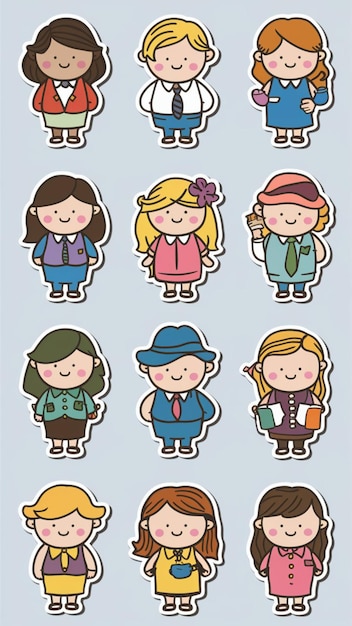 A collection of twelve cartoon teacher stickers