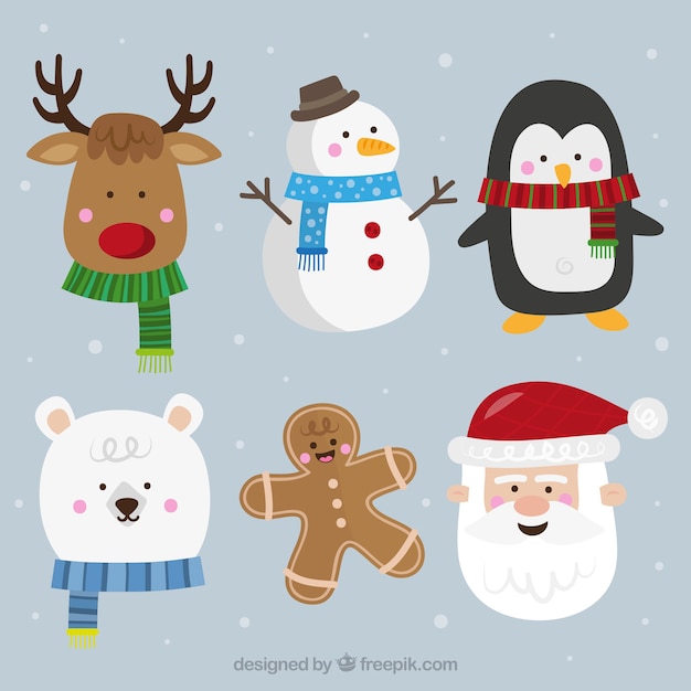 Collection of typical christmas characters in flat design