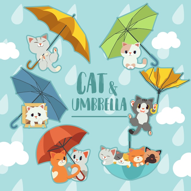 고양이 세트와 우산의 컬렉션입니다.
