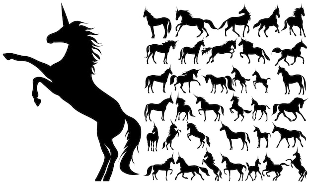 Collection unicorn silhouette isolated vector