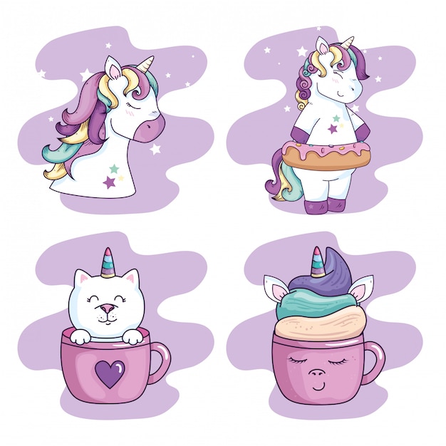 Vector collection of unicorns and cute