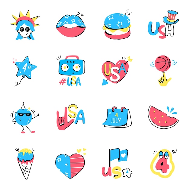 Vector collection of usa independence day stickers