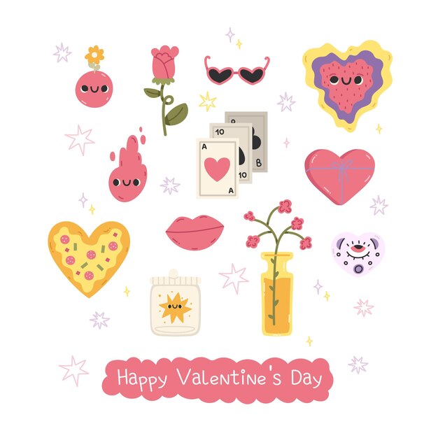 Collection of valentine day hand draw stickers.Valentine day illustration with trendy elements.