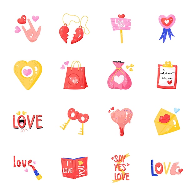 Collection of valentine hand drawn stickers