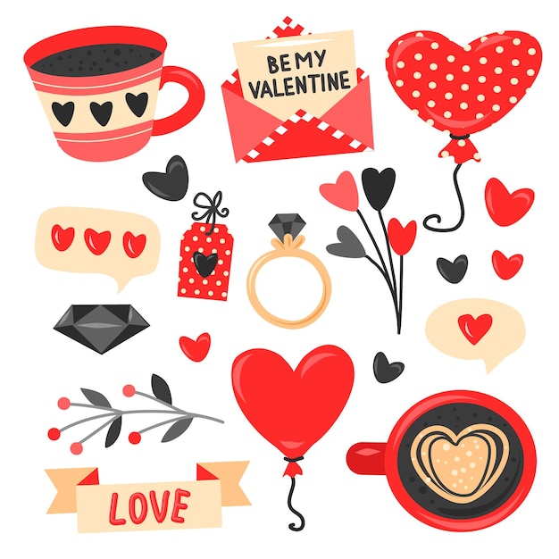 collection of Valentine's day elements isolated on white