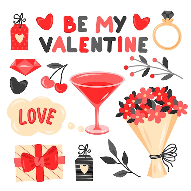 Collection of valentine's day elements isolated on white