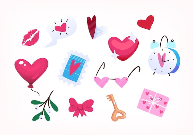 Vector collection of valentines day elements hearts stamps sunglasses message an vector illustrations