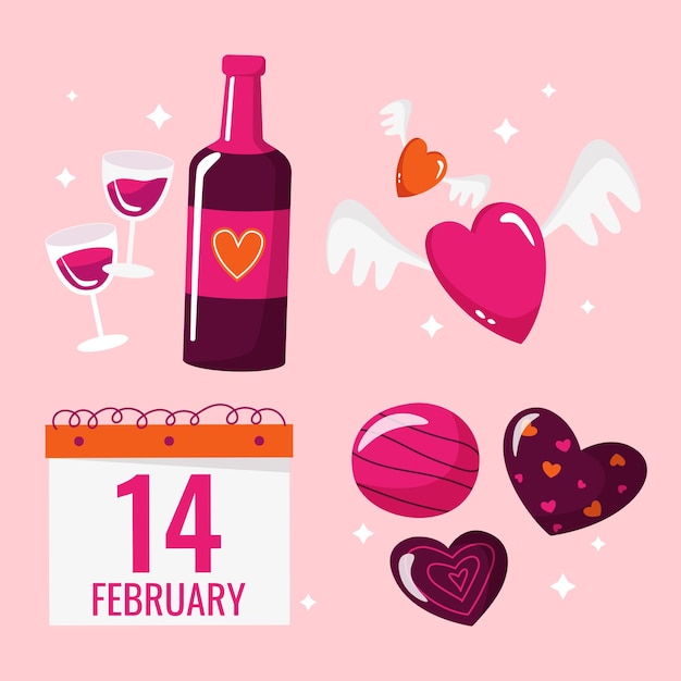 Collection of valentines day elements in illustration