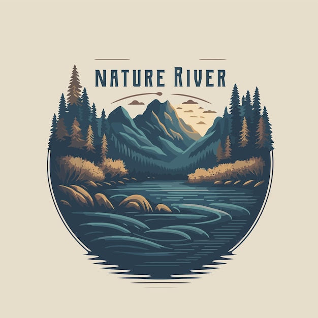 Collection of valley river nature mountain forest logo label\
badge vector