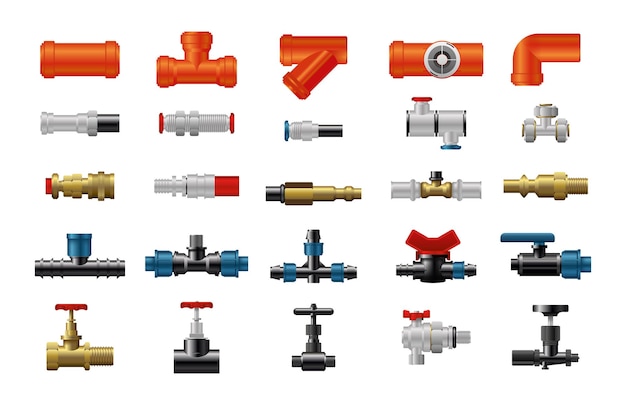 Vector collection of valves and fittings for gas and water pipes