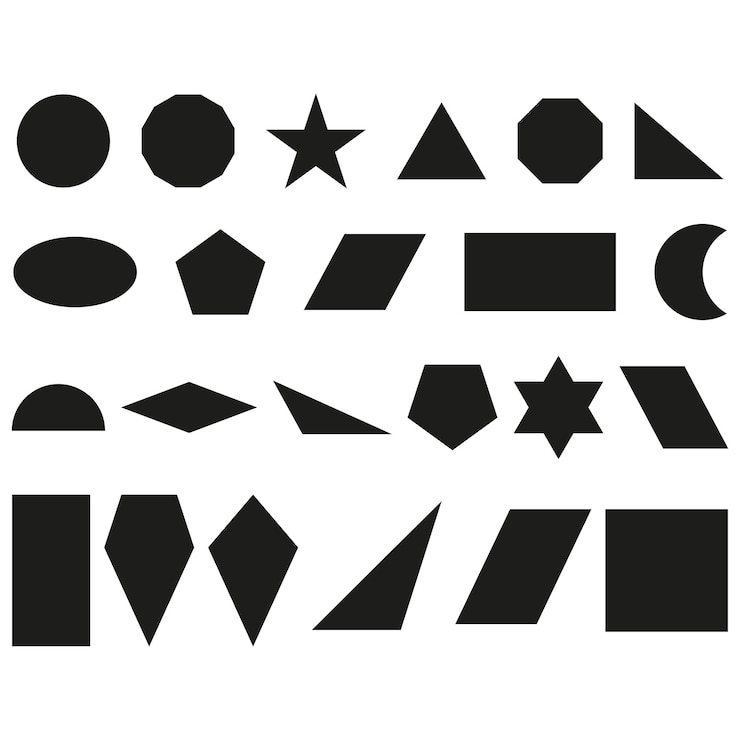 Vector collection of various black polygonal shapes including triangles stars and hexagons