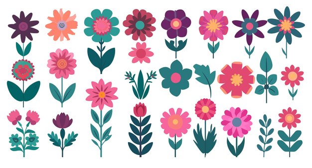 Vector collection of various colorful flower bouquets natural decorative patterns