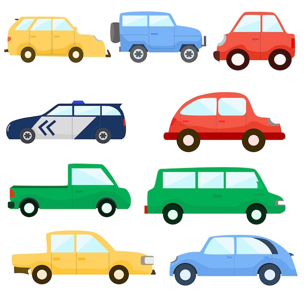 collection of various kinds of cartoon cars