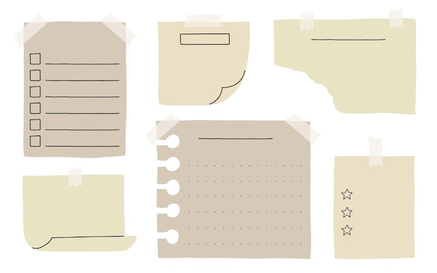 Collection of various paper notes Blank paper notes for todo list planner memories Stickers and assorted pieces of scotch tape Vector planner template