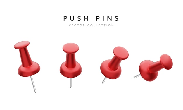 Collection of various red push pins isolated on white