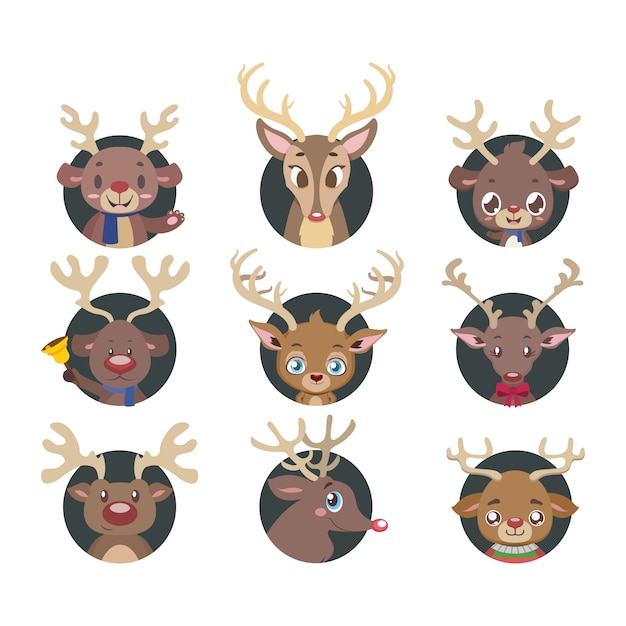 Vector collection of various reindeer portrait avatars