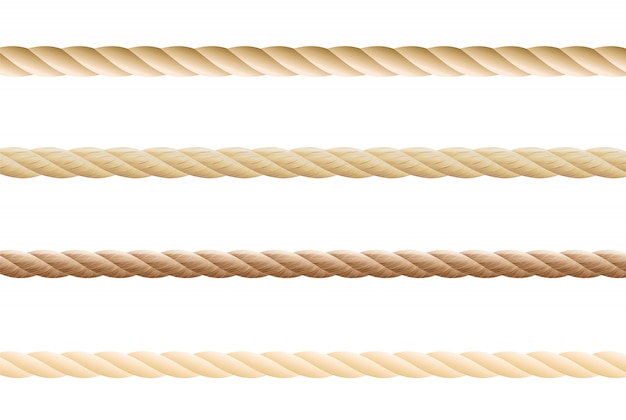 Vector collection of various ropes string on white background. each one is shot separately