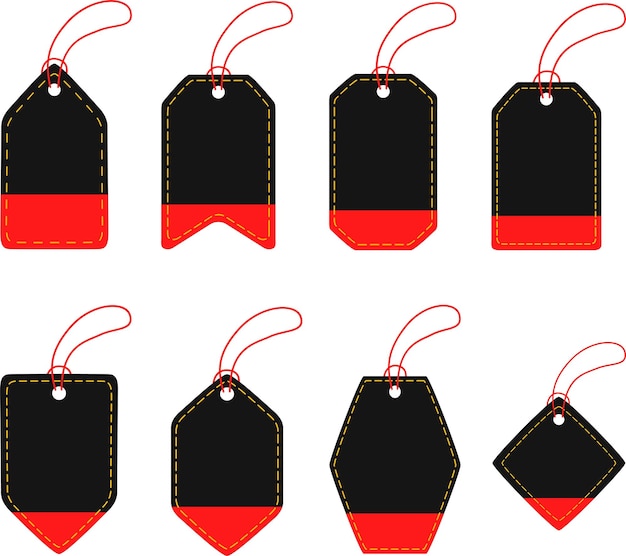 collection of various shaped black price tags with red bottom accents