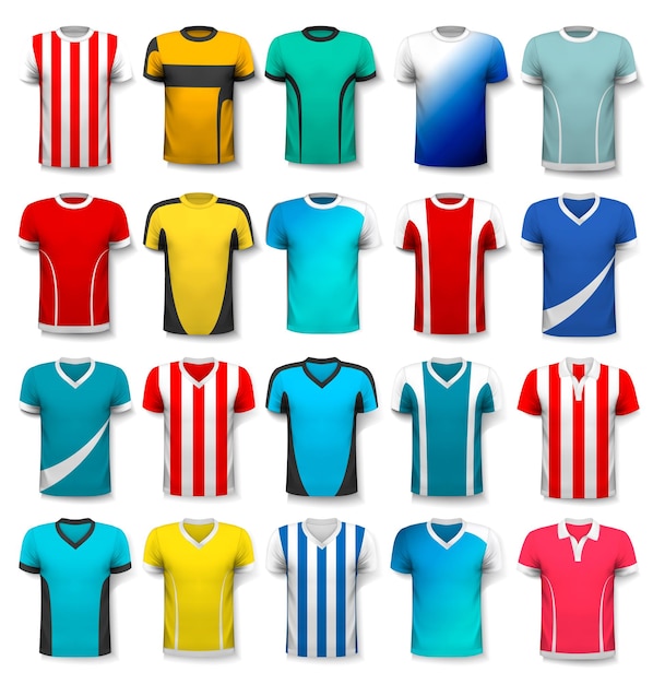Vector collection of various soccer jerseys. the t-shirt is transparent and can be used as a template with your own design. vector