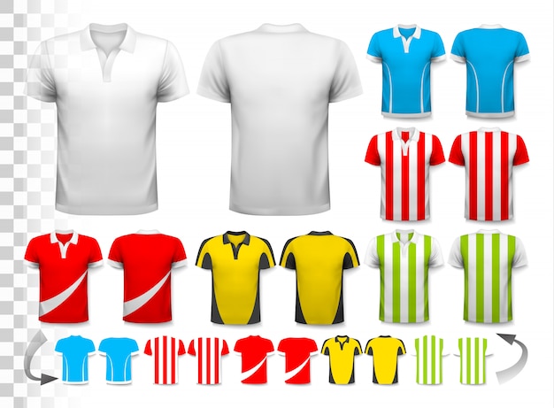 Collection of various soccer jerseys. the t-shirt is transparent and can be used as a template with your own . .