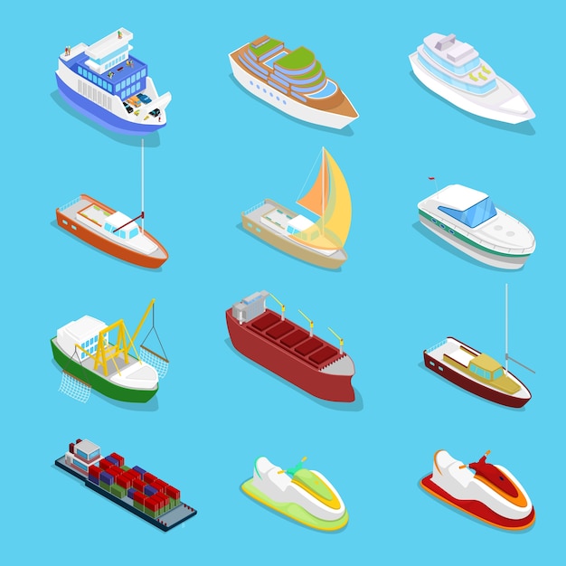 Vector collection of various types of ships