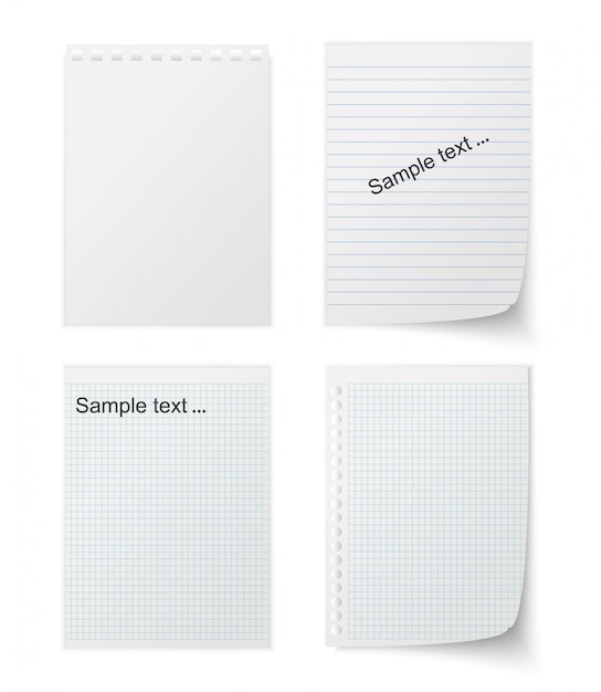 Vector collection of various white papers, note message.