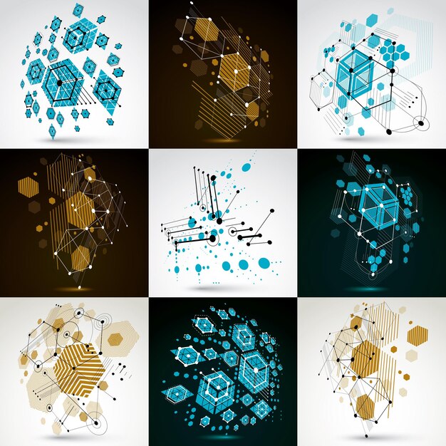 Raccolta di sfondi astratti vettoriali creati in stile retrò bauhaus. la moderna composizione geometrica può essere utilizzata come modelli e layout