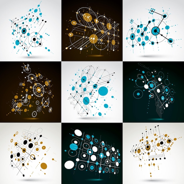 Vector collection of vector abstract backgrounds created in bauhaus retro style. modern geometric composition can be used as templates and layouts