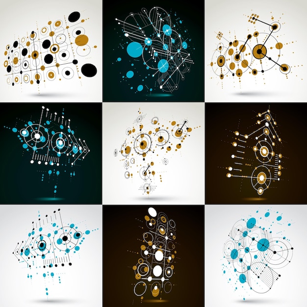 Raccolta di sfondi astratti vettoriali creati in stile retrò bauhaus. la moderna composizione geometrica può essere utilizzata come modelli e layout