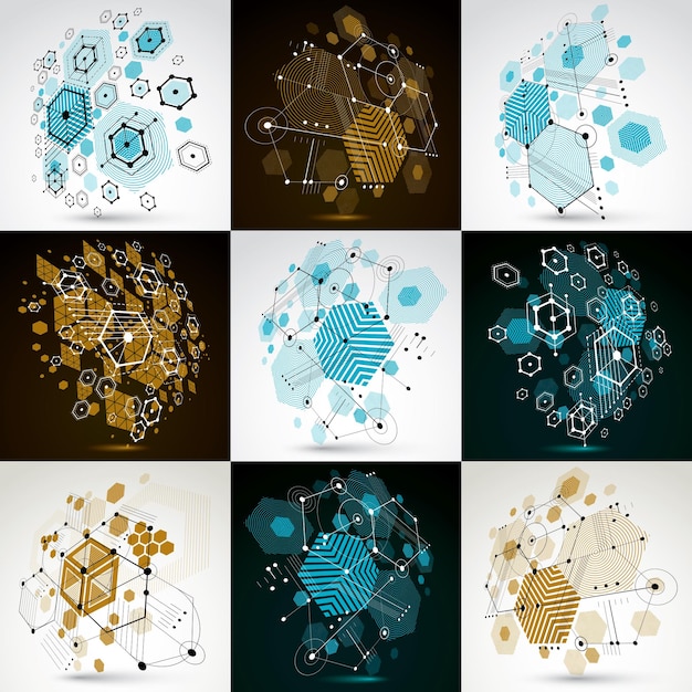 Collection of vector abstract backgrounds created in Bauhaus retro style. Modern geometric composition can be used as templates and layouts