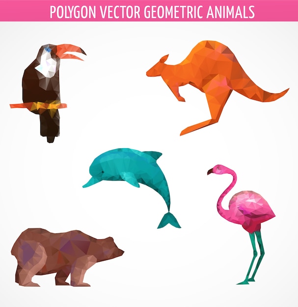 collection of vector abstract polygonal animals and birds. vector illustration
