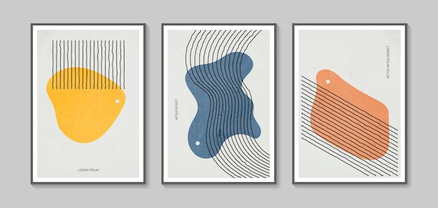 Collection of vector abstract wall art. Boho color organic shape. Artistic design for poster, prints