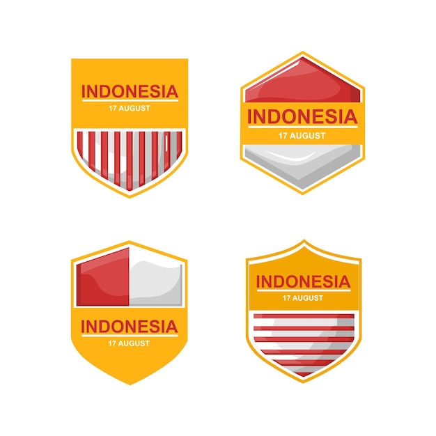 A collection of vector badges with Indonesian motifs commemorating the country's Independence Day