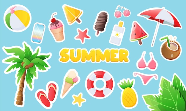 Collection of vector colorful summer stickers